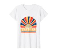 Retro Sunshine Sunburst Weathered 70s Summer Aesthetic Value Graphic T-Shirt, Women, White, S