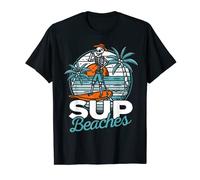 Retro SUP Stand Up Paddleboard Skeleton What's SUP Beaches? T-Shirt