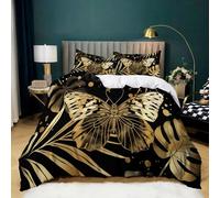 Retro Super King Size Duvet Cover Sets Golden butterfly plant leaves Bedding Sets Printed Ultra Soft Microfiber 260x220 cm Quilt Cover Set With Pillow Case 50x75 cm Easy Care, Luxury Bedroom Decor
