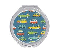 Retro Surf Buses with Surfboards Retro cars on Blue Folding Make Up Mirror, Compact 2X/1X Magnification Mirror, Women Portable Travel Makeup Mirror 2.4 x 2.4 inch