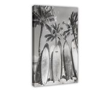 Retro Surf Poster, Vintage Surf & Palm Trees Black And White Print, Surf Wall Art, Original Surf Photography, Beach House Decor Canvas Poster Bedroom Decor Landscape Office Room Decor Gift 16x24inch(4
