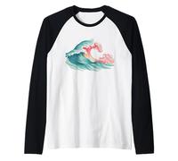 Retro Surf Wave Paradise with Ocean Vibes Artwork Raglan Baseball Tee