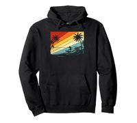 Retro Surfer Silhouette Vintage Sunset Ocean Beach Pullover Hoodie