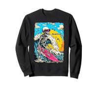 Retro Surfing Skeleton Surfer riding Wave Sunset Summerween Sweatshirt