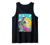 Retro Surfing Skeleton Surfer Riding Wave Sunset Summerween Tank Top