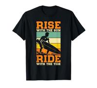 Retro Surfing Surfer Rise with The Sun Ride with The Tide T-Shirt