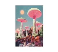 Retro Surreal Psychedelic Mushroom Plant Architecture Urban Art Canvas Poster Wall Art Decor Print Picture Paintings for Living Room Bedroom Decoration 8" L X 12" W