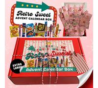 Retro Sweet Extra Large Advent Calendar Box, 24-Day Christmas Countdown with Nostalgic British Sweets, Red and White Striped Packaging