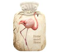 Retro Sweet Home Flamingo hot Water Bottles with Soft Cover, 2L Warm Water Bottle for Bed for Arthritis, Hand Feet Warmer, compresas calientes para el vientre