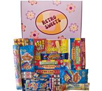 Retro Sweets Gift Box Ultimate Sweet Hamper. Packed in a fun Retro Design Box with Nostalgic and Popular British Sweets Gift Hamper for Adults and Kids (Medium, Pink & Orange Flower Power Design)