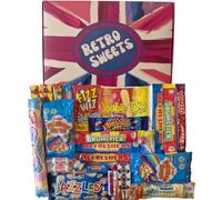 Retro Sweets Gift Box Ultimate Sweet Hamper. Packed in a fun Retro Design Box with Over 30 Nostalgic and Popular British Sweets (Medium, Union Jack Inspired Red & Blue Design)
