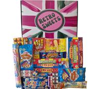 Retro Sweets Gift Box Ultimate Sweet Hamper. Packed in a fun Retro Design Box with Over 30 Nostalgic and Popular British Sweets (Medium, Union Jack Inspired Pink & Green Design)