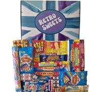Retro Sweets Gift Box Ultimate Sweet Hamper. Packed in a fun Retro Design Box with Over 30 Nostalgic and Popular British Sweets (Medium, Union Jack Inspired Purple & Green Design)