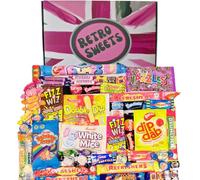 Retro Sweets Gift Box Ultimate Sweet Hamper. Packed in a fun Retro Design Box with over 50 Nostalgic and Popular British Sweets (Large, Pink & Green Union Jack Inspired Design)