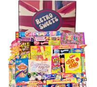Retro Sweets Gift Box Ultimate Sweet Hamper. Packed in a fun Retro Design Box with over 50 Nostalgic and Popular British Sweets (Large, Red & Blue Union Jack Inspired Design)