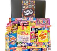Retro Sweets Gift Box Ultimate Sweet Hamper. Packed in a fun Retro Design Box with over 50 Nostalgic and Popular British Sweets (Large, Black & Multicolour Retro Design)