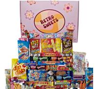 Retro Sweets Gift Box Ultimate Sweet Hamper. Packed in a fun Retro Design Box with Over 60 Nostalgic and Popular British Sweets (Large, Pink & Orange Flower Power Design)