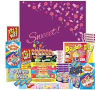 Retro Sweets Gift Box Ultimate Sweet Hamper Selection Box. Packed with a Massive 50 Popular British Sweets! Fantastic Gift Hamper, Sweet Hamper for Adults, Kids Sweets Gift Box (Purple and Pink)