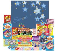 Retro Sweets Gift Box Ultimate Sweet Hamper Selection Box. Packed with a Massive 50 Popular British Sweets! Fantastic Gift Hamper, Sweet Hamper for Adults, Kids Sweets Gift Box (Blue and Gold)