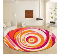 Retro Swirl Fashion Nostalgia Printed Round Carpet, 120 cm Round Area Rug Modern Anti-Slip Rugs, Soft Printed Circle Carpet for Living Room Kid’s Room Nursery, Red Orange