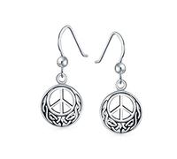 Retro Symbol Celtic Knotwork Celtic Irish Love Knot Peace Sign Drop Earrings For Women Teen Oxidized .925 Sterling Silver Fish Hook