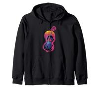 Retro Synthwave Cello Cellist Zip Hoodie