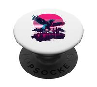 Retro Synthwave Kaiju Monster Crow City Crows PopSockets Adhesive PopGrip