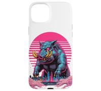 Retro Synthwave Kaiju Monster Wild Pig Boar City Case for iPhone 15 Plus