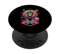 Retro Synthwave Lion Lions PopSockets Adhesive PopGrip