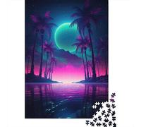 Retro Synthwave Oasis 1000-Piece Puzzle for Adults, 52x38cm/1000pcs, White Cardboard for Steady Handling; for An Enjoyable Break at The Table
