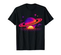 Retro Synthwave Ringed Planet Sunset Space Artwork T-Shirt