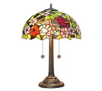 Retro Table Lamp 16 Inch Stained Glass Lampshade with Resin Base Mediterranean Baroque Rose Dragonfly Sunflower Table Light Bedroom Bedside Nightstand Study Office Lighting,Grape