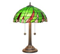 Retro Table Lamp 16 Inch Stained Glass Lampshade with Resin Base Mediterranean Baroque Rose Dragonfly Sunflower Table Light Bedroom Bedside Nightstand Study Office Lighting,Green
