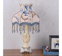 Retro Table Lamp Victorian Style Resin Desk Lamp with Fabric Shade, E26, European Romantic Crystal Nightstand Lamp for Bedroom Living Room Office Study,P