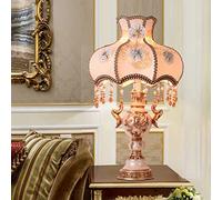 Retro Table Lamp Victorian Style Resin Desk Lamp with Fabric Shade, E26, European Romantic Crystal Nightstand Lamp for Bedroom Living Room Office Study,P