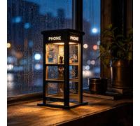 Retro Tall Phone Booth Desk Lamp, Mini Classic Telephone Booth Table Lamp with Warm LED Light, Phone Box Decorative Night Light for Bedroom Office, Unique Home Decor Gift