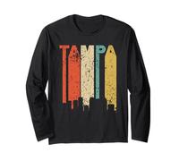 Retro Tampa Florida Cityscape Downtown Skyline Distressed Long Sleeve T-Shirt