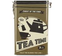 Retro Tea Coffee Canisters Decorative Kitchen Food Storage Tins Metal Organiser Jars with Air Tight Clip Lids Vintage for Tea Bags Coffee Powder Beans Pods (Tea - Khaki Green)