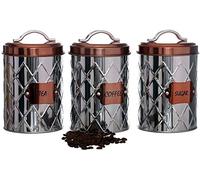 Retro Tea Coffee Sugar Canisters Jars Air Tight Lids Kitchen Storage Set of 3 (S/Steel Copper OP177, Stainless Steel)