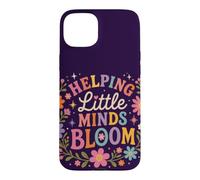 Retro Teacher Helping Little Minds Bloom Floral Quote Case for iPhone 15 Plus