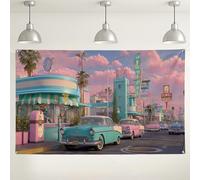 Retro Teal Vintage Car Wall Backdrop, Nostalgic Street Scene Party Decorations, Perfect for Photography Events, Summer Celebrations 71x43 Inch