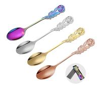 Retro Teaspoons Gift, 4 Pcs Coffee Spoons with Delicate Rose Handle 13 cm Coffee Cake Dessert Sugar Stirring Spoons with Gift Box