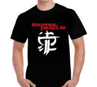 Retro Tees Men's Short Sleeve Printed O-Neck Strapping Young Lad Metal Logo Men's Black T-Shirt