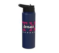 Retro Texas Softball Pink Leopard Collegiate State Art Stainless Steel Insulated Water Bottle