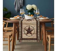 Retro Texas Star Table Runner 13x48 inch Farmhouse Country Star Cotton Linen Dining Table Runner Ideal for Dresser Kitchen Coffee Tables - Machine Washable