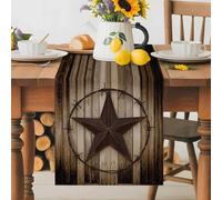 Retro Texas Star Table Runner 18x72 Inches Long Brown Wood Grain Wire Cotton Linen Table Runner Burlap Style for Dinner Table Party Decor Tabletop Decorations