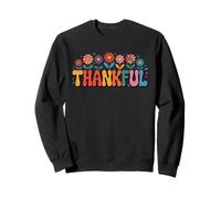 Retro Thankful Flower Power - Cute Fall Thanksgiving Groovy Sweatshirt