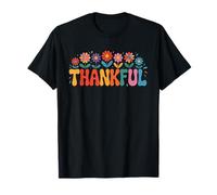 Retro Thankful Flower Power - Cute Fall Thanksgiving Groovy T-Shirt