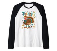 Retro Thankful Turkey - Western Cowboy Thanksgiving Fall Raglan Baseball Tee