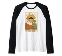 Retro The Sun Tarot Card Mystical Funny Alien Raglan Baseball Tee